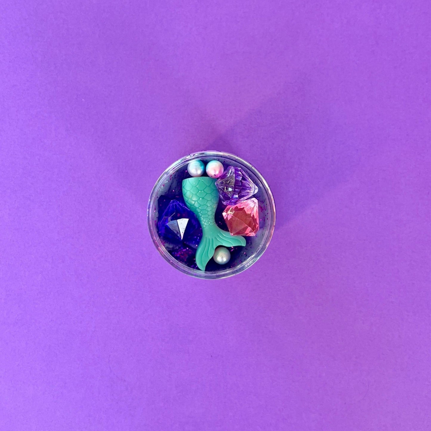 Mermaid - Purple dough with purple glitter, resin mermaid tail, gems & pearls
