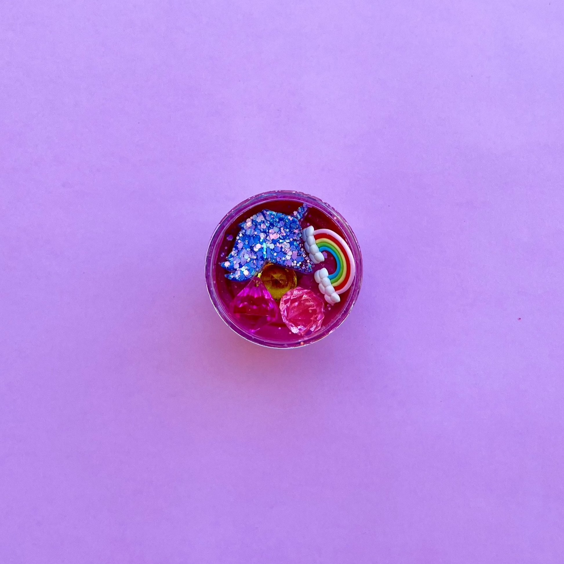 Rainbow Unicorn - Pink dough with pink glitter, resin unicorn head, gems & rainbow charm