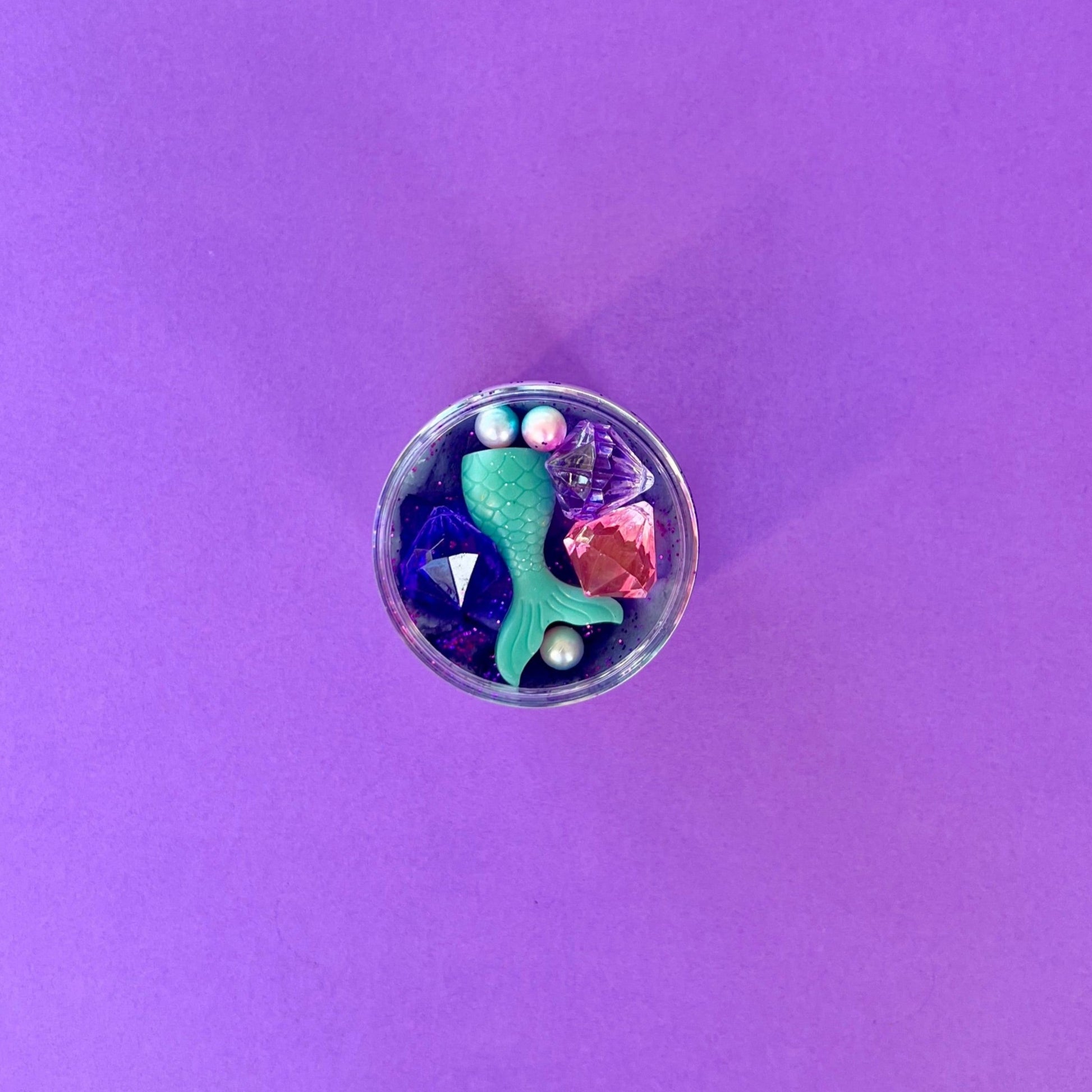 Mermaid - Purple dough with purple glitter, resin mermaid tail, gems & pearls