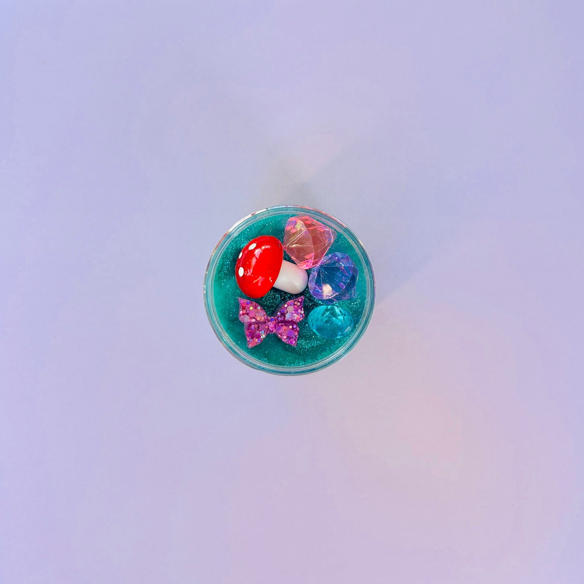 Fairy - Aqua dough with aqua glitter, resin butterfly, gems & mini mushroom