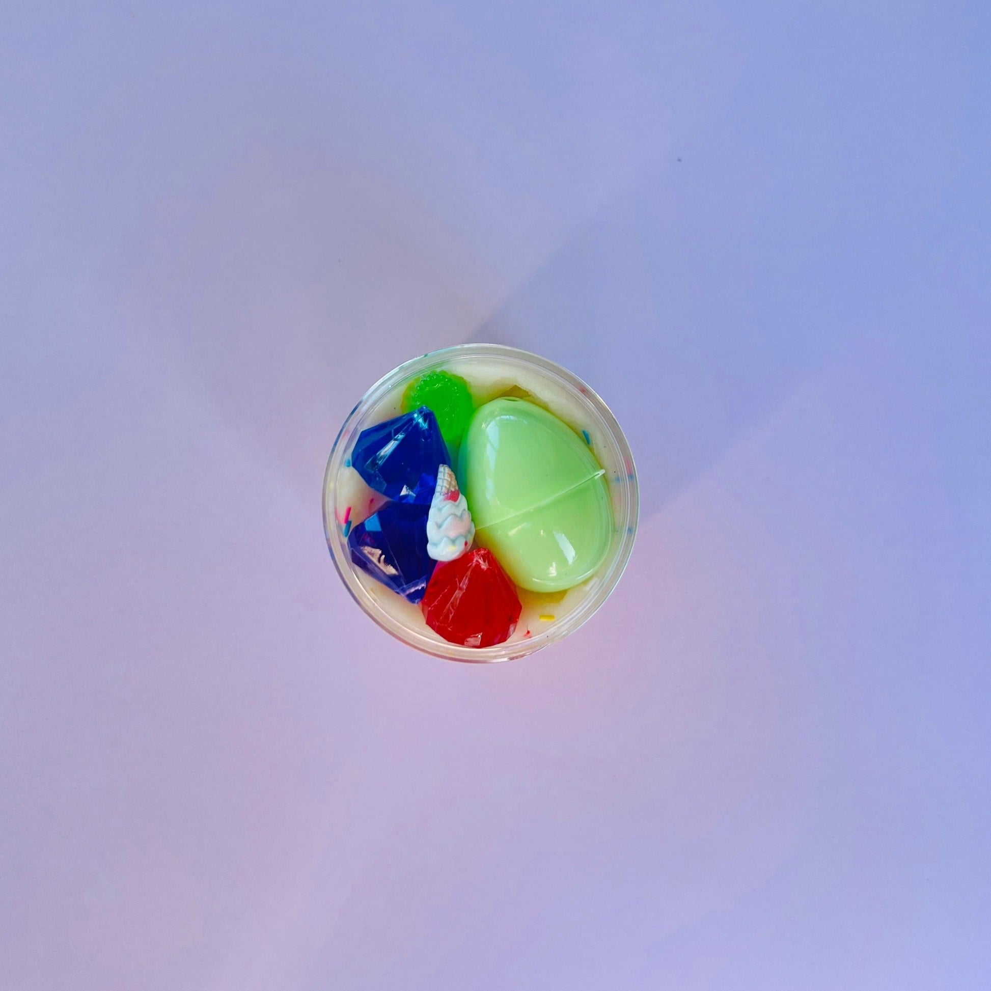 Birthday Cake - white dough with clay sprinkles, gems, plastic egg & lolly charms